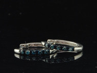 Blue Diamond Huggie Earrings Ladies .925 Sterling Silver Round Hoops 1/10 Tcw.