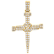 10K Yellow Gold Full Round Cut Diamond Nail Cross Pendant 1.95" Charm 1.50 CT.