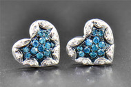 0.25 CT Blue Diamond Studs Heart Love Shape 10K White Gold Designer Earrings