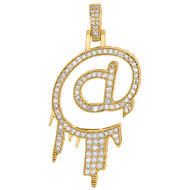10K Yellow Gold Mens Diamond Drip At Symbol Emoji Pendant 2" Pave Charm 1.40 CT.