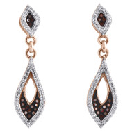 10K Rose Gold Red Diamond Teardrop Danglers Pointed Oval Earrings 0.33 Ct.