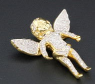 Mini Angel Real Diamond Pendant 10K Yellow Gold Fully Iced Wings Charm 0.75 CT.