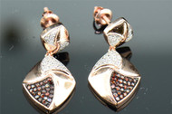 Red Diamond Danglers Ladies 10K Rose Gold Round Pave Earrings 1/3 Tcw.