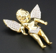 Mini Angel Diamond Pendant 10K Yellow Gold 0.30 Ct. Iced Wings Charm 1 Inch