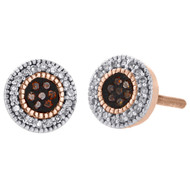 10K Rose Gold Red & White Diamond Stud Milgrain Edge 6.90mm Earrings 0.12 Ct.