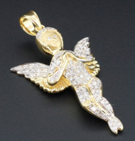Angel Diamond Pendant 10K Yellow Gold 1 Ct. Fully Iced Wings Charm 1.86 Inch
