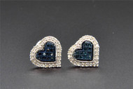Blue Diamond Heart Stud Earrings 10K White Gold 1/4 Ct Screw Backs 10mm