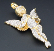 Angel Diamond Pendant 10K Yellow Gold Fully Iced Flying Wings Charm 2.25 Ct.