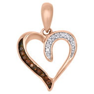 10K Rose Gold Red & White Diamond Heart Pendant 0.65" Charm  1/20 CT.
