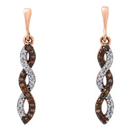 10K Rose Gold White & Red Diamond Infinity Design Drop Dangle Earrings 1/6 Ct.