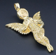 Canary Yellow Diamond Angel Pendant 10K Yellow Gold Fully Iced Charm 2.25 Ct