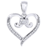 Diamond Heart Pendant Ladies 10K White Gold Round Cut Fashion Charm 0.08 Ct.