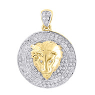 Diamond Lion Pendant Mens 10K Yellow Gold Round Pave Animal Charm 0.35 CT.