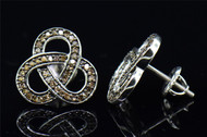 Ladies .925 Sterling Silver Brown Diamond Love Knot Pave Earrings Studs 0.50 Ct.