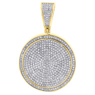 Diamond Circle Pendant Mens 10K Yellow Gold Round Fully Iced Charm 0.76 Tcw.