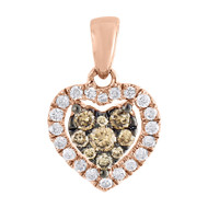 Brown Diamond Heart Charm Necklace 14K Rose Gold Love Pendant 0.35 CT.
