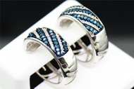 Ladies .925 Sterling Silver Blue Diamond Hoops Huggies Earrings Studs 0.64 Ct.