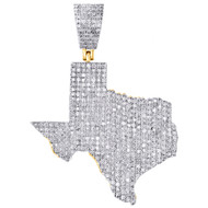 10K Yellow Gold Diamond Texas Map Pendant 1.5" The Lone Star State Charm 0.90 CT