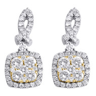 Diamond Earrings 14K White Gold Round Square Design Fashion Danglers 1.28 Tcw.