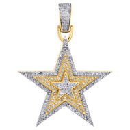 10K Yellow Gold Diamond Tiered Star Pendant Two Tone 1.35" Charm 0.40 CT.
