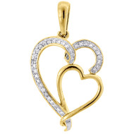 Double Heart Diamond Pendant 10K Yellow Gold Round Charm 0.11 CT.