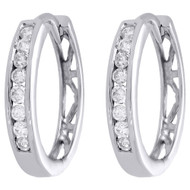 10K White Gold Round Diamond Channel Set 15mm Hinged Hoop Earrings 0.25 Ct.