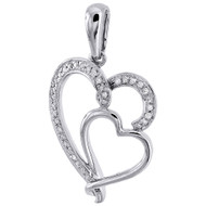 Double Heart Diamond Pendant 10K White Gold Round Charm 0.11 Ct.