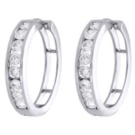 10K White Gold Round Diamond Channel Set 20mm Hinged Hoop Earrings 1 Ct.