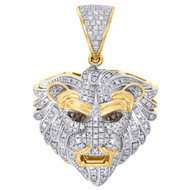 10K Yellow Gold Real Diamond Lion Face Pendant 1.35" Fancy Pave Charm 1/2 CT.