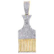 10K Yellow Gold Mens Diamond Afro Hair Pick Comb Pendant 1.3" Pave Charm 0.30 CT