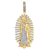 10K Yellow Gold Miraculous Virgin Mary Diamond Pendant 2.15" Pave Charm 0.55 CT.