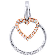 Circle Heart Diamond Pendant 10K Two Tone Gold Round Charm .21 CT.