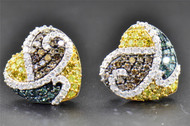 1.24 CT Blue, Brown & Yellow Diamond Heart Shape Studs 10K White Gold Earrings