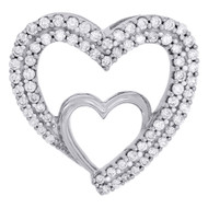 10K White Gold Round Diamond Double Heart 2 Row Fancy Slide Pendant 0.50 Ct.