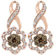 Brown Diamond Dangle Infinity Earrings Ladies 14K Rose Gold Flower 0.99 Tcw.