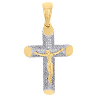 10K Yellow Gold Diamond Jesus Crucifix Cross Pendant 1.45" Tube Charm 0.40 CT.