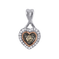 Brown Diamond Solitaire Heart Pendant 10K Two Tone Gold Charm 0.15 CT.