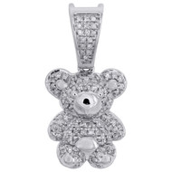 10K White Gold Real Diamond Teddy Bear Pendant 0.90" Ladies Pave Charm 1/4 CT.