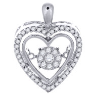 Heart Diamond Dancing Pendant Round Solitaire 10K White Gold 1/4 CT.
