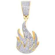 10K Yellow Gold Genuine Diamond Fire Emoji Pendant 1.4" Statement Charm 0.40 CT.