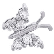 10K White Gold Round Diamond Sideways Butterfly Pendant 9.5mm Small Charm 1/5 CT