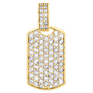 10K Yellow Gold Round Diamond Dog Tag Fully Iced Pendant 1.35" Charm 2.22 CT.