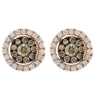 Brown Diamond Solitaire Earrings 14k Rose Gold Round Ladies Studs 0.72 Tcw.