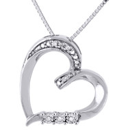 Diamond Heart Pendant .925 Sterling Silver Love Charm Necklace w/ Chain 0.03 Ct.