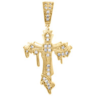 10K Yellow Gold Diamond Milgrain Designer Cross Pendant 1.6" Mens Charm 0.40 CT.