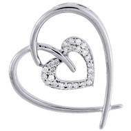Double Heart Diamond Pendant 10k White Gold Charm with Necklace 0.12 Ct.