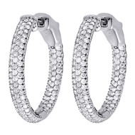 Diamond Earrings White Gold 3 Row Round Pave In & Out Fashion Hoops 1.12 Tcw.