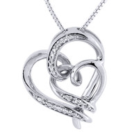.925 Sterling Silver Diamond Double Heart Pendant & Chain Love Necklace 0.10 Ct.