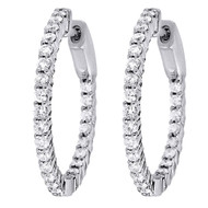 Diamond Hoops Ladies 14K White Gold Round In & Out Fashion Earrings 1.03 Tcw.
