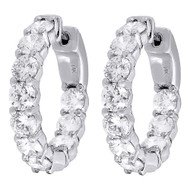 Diamond Hoop Earrings Ladies 14K White Gold Round Pave Fashion In & Out 4 Tcw.